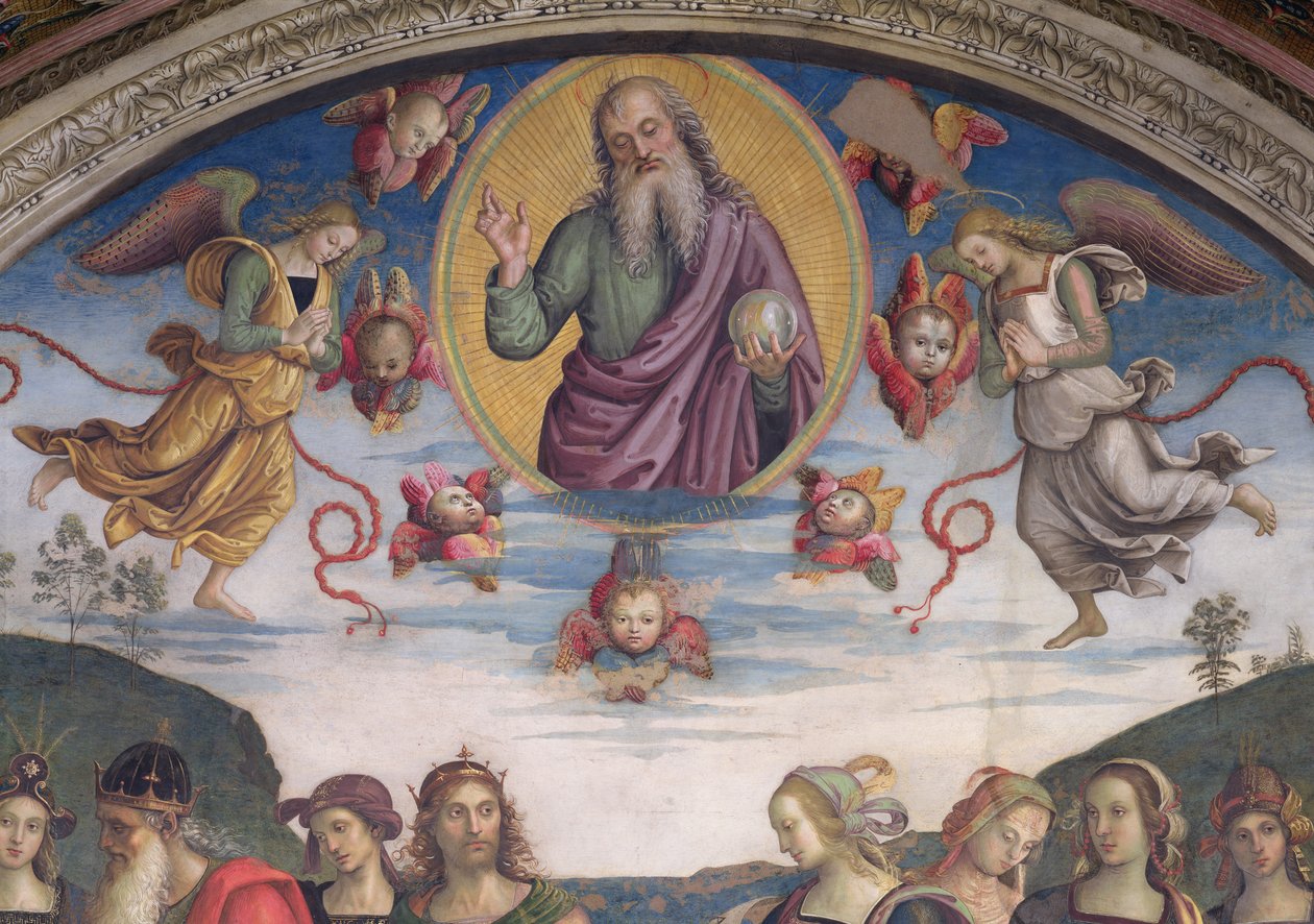Iankaikkinen Isä kirkkaudessa profeettojen ja sibylien kanssa, Sala dell"Udienzasta, 1496-1500 tekijältä Pietro Perugino