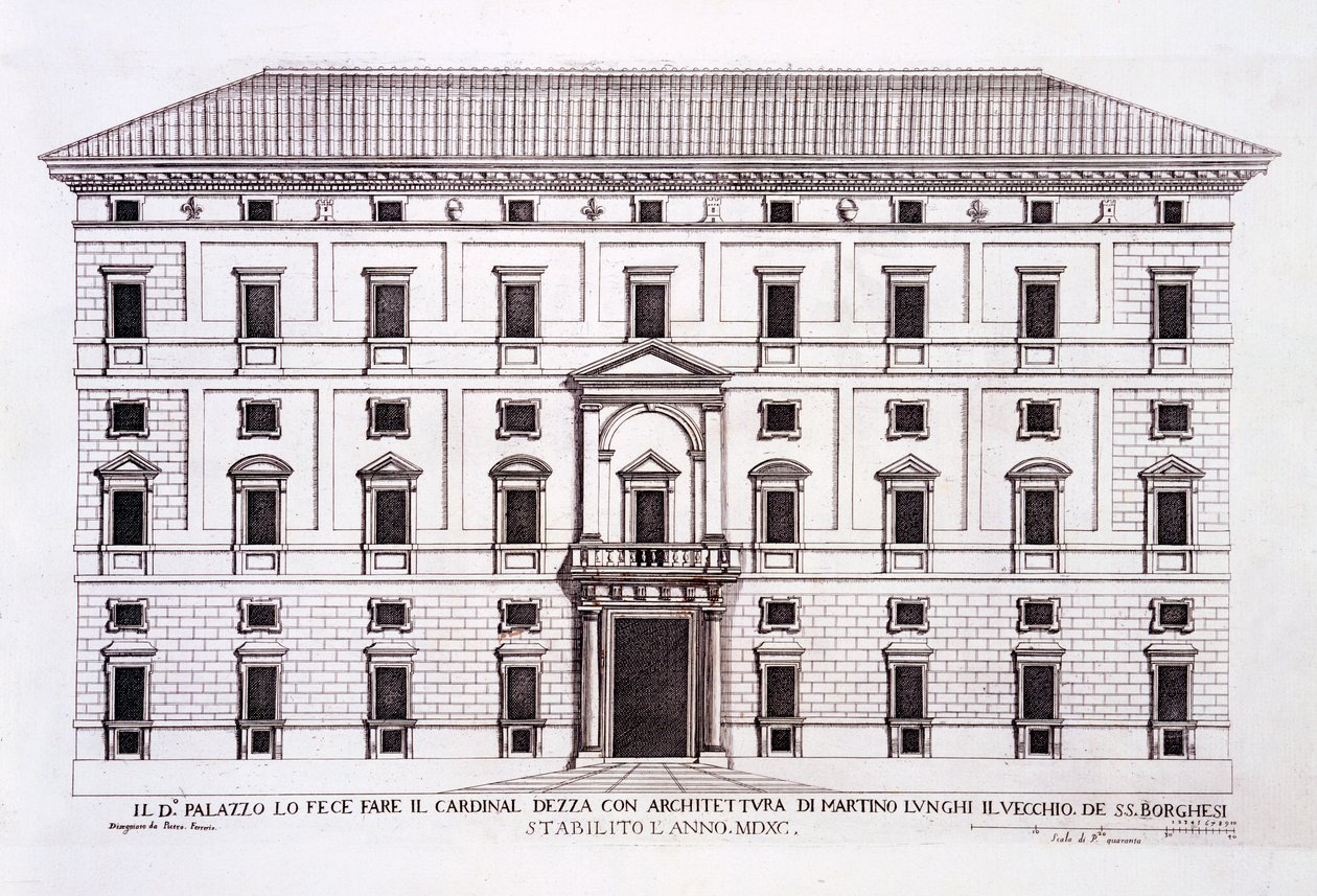 Palazzo Borghese, Rooma, palazzi di Romasta, osa I, julkaistu 1655 tekijältä Pietro Ferrerio