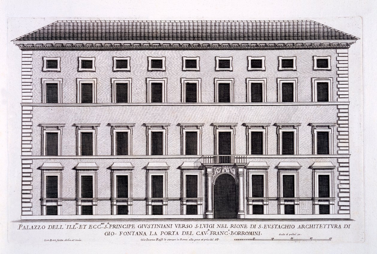 Palazzo Giustiniani, Rooma, palazzi di Romasta, osa II, julkaistu 1670-luvulla tekijältä Pietro Ferrerio