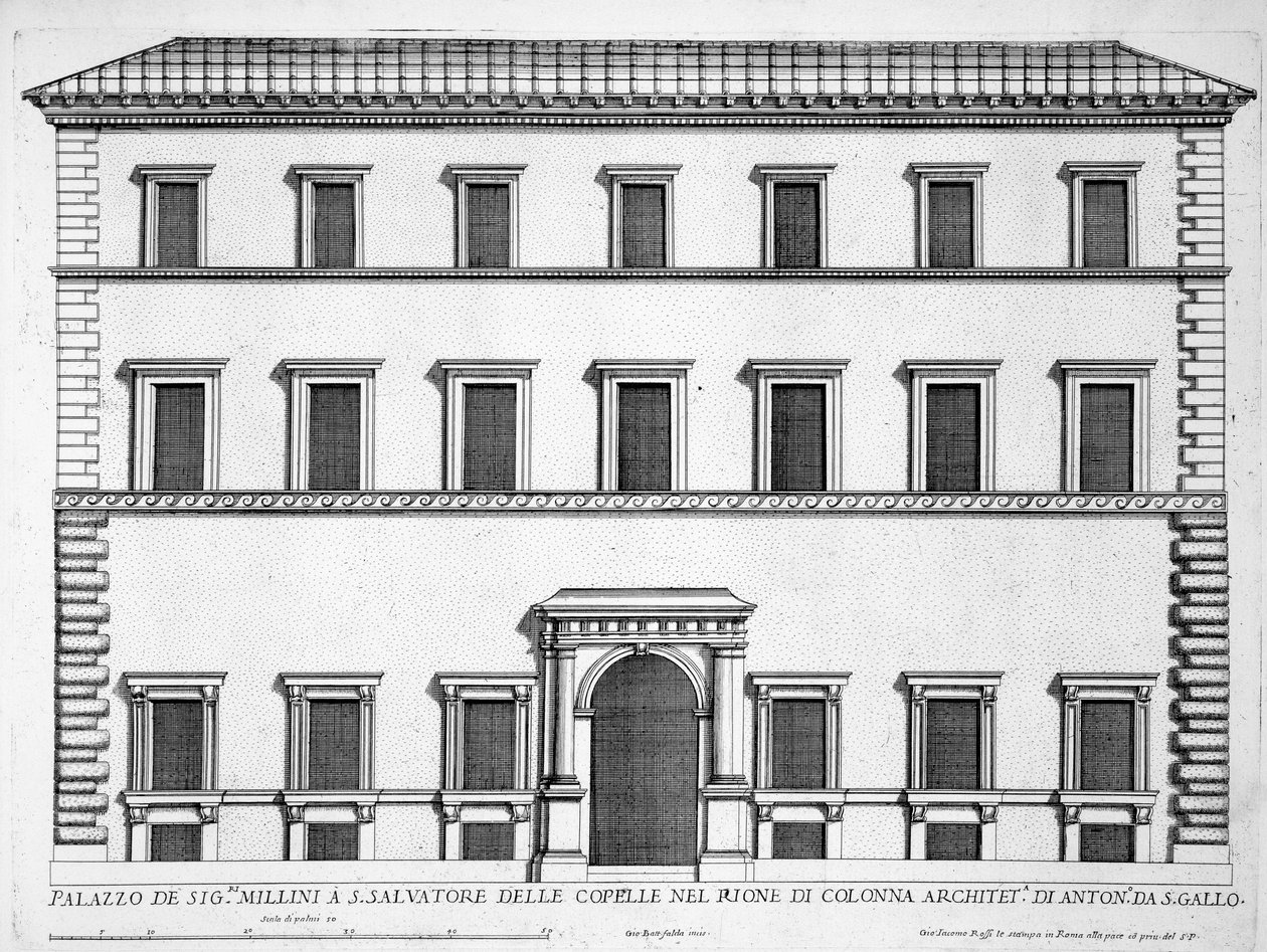 Palazzo Millini, Rooma, palazzi di Romasta, osa II, julkaistu 1670-luvulla tekijältä Pietro Ferrerio