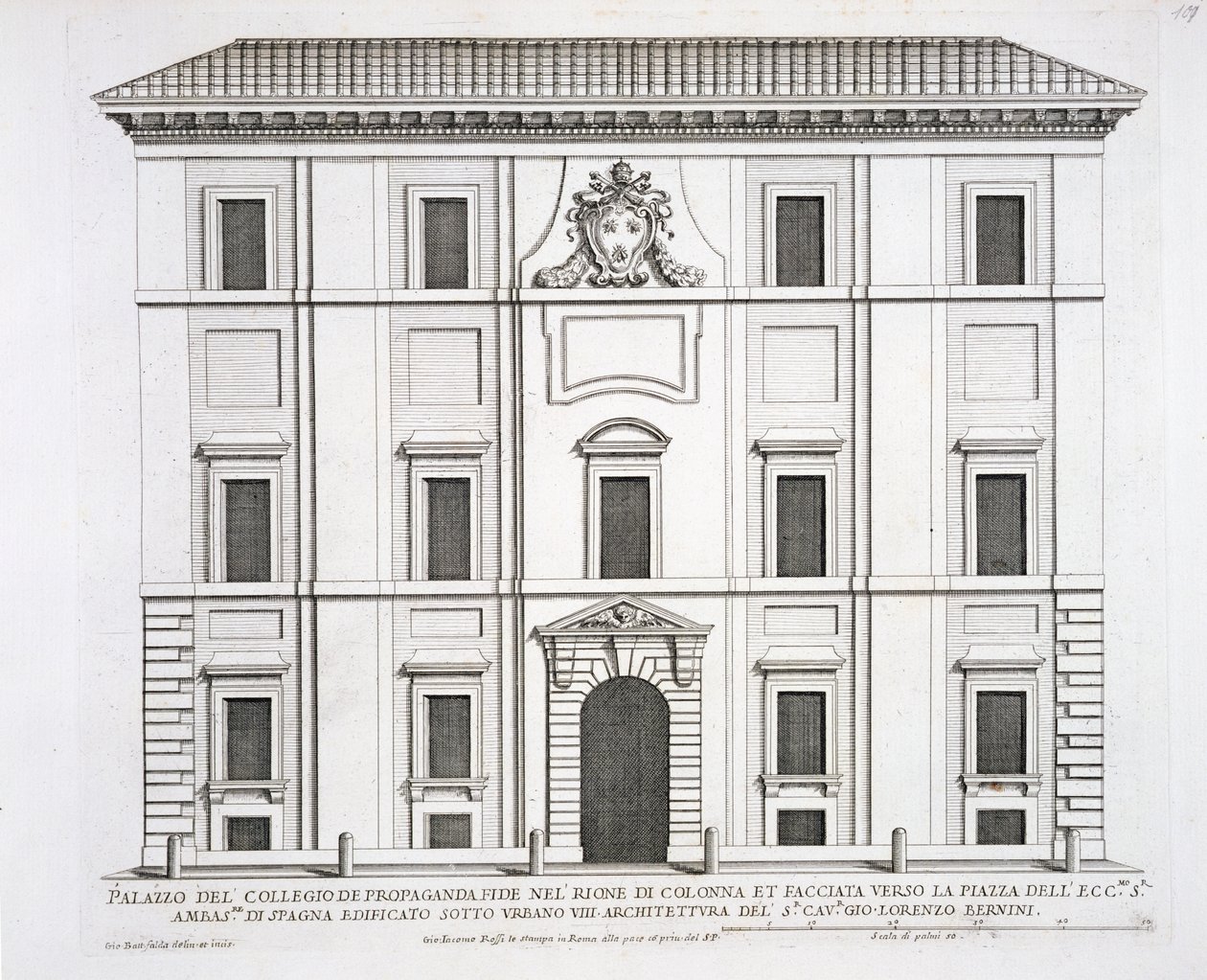 Palazzo del Collegio de Propaganda Fide, palazzi di Romasta, osa II, julkaistu 1670-luvulla tekijältä Pietro Ferrerio