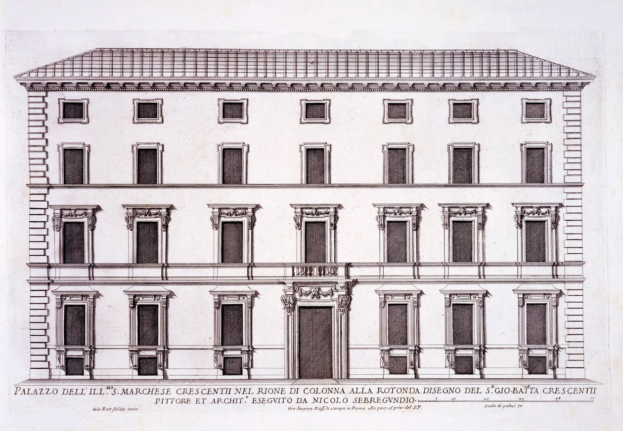 Palazzo of Marchese Giovanni Battista Crescentii, Rooma, palazzi di Roma, osa II, julkaistu 1670-luvulla tekijältä Pietro Ferrerio