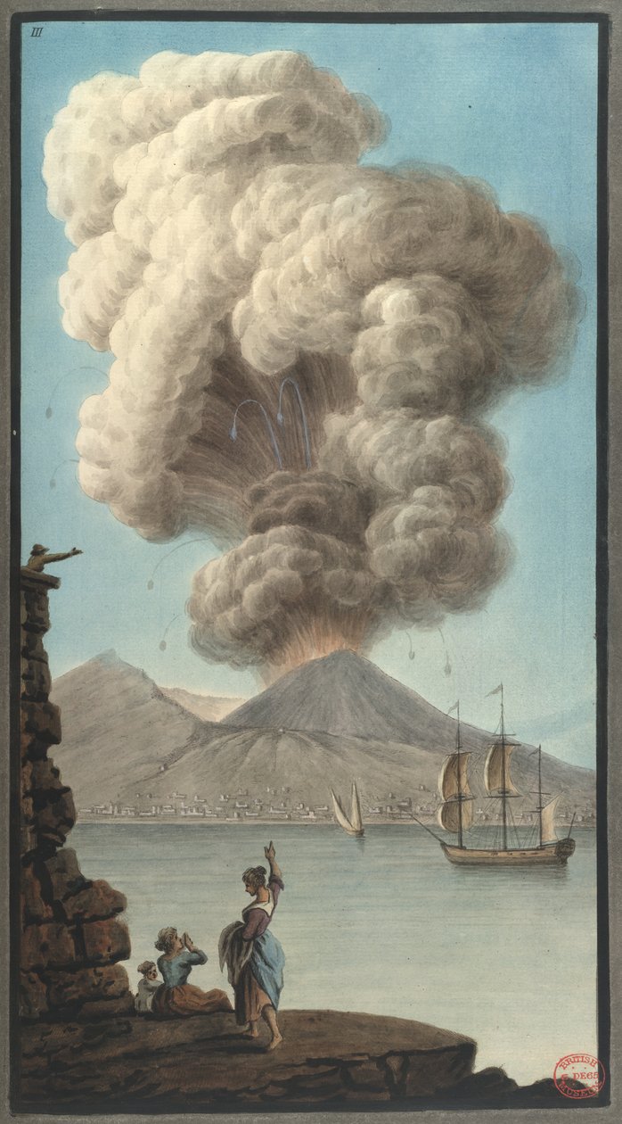 Vesuvius-vuoren aamupurkaus, Camp Flegreistä. Havaintoja kahden Sisilian tulivuorista..." Sir William Hamilton tekijältä Pietro (after) Fabris