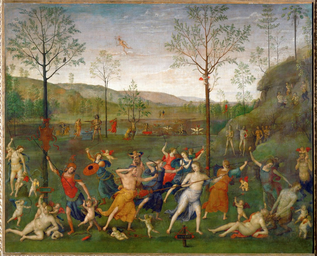 Rakkauden ja siveyden välinen taistelu ... tekijältä Pietro (studio of) Perugino