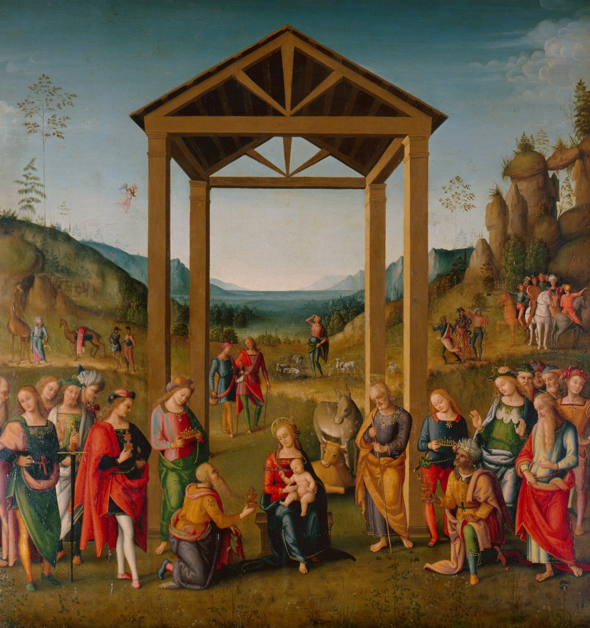 The Adoration of the Magi (öljy kankaalle) tekijältä Pietro (workshop of) Perugino