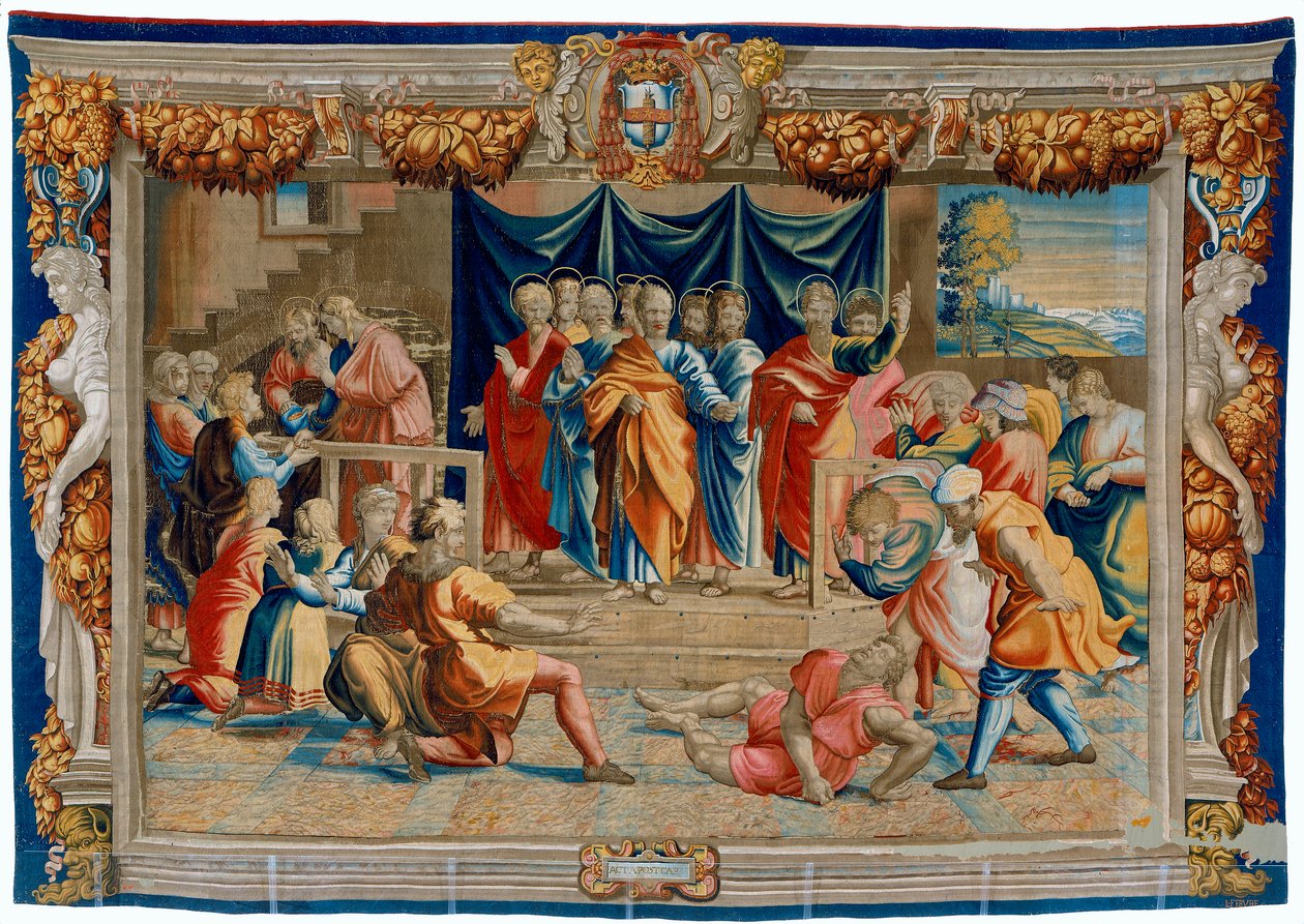 Seitsemännentoista vuosisadan kuvakudos, joka kuvaa Ananian kuolemaa tekijältä Pietro 1579 1669 Fevère