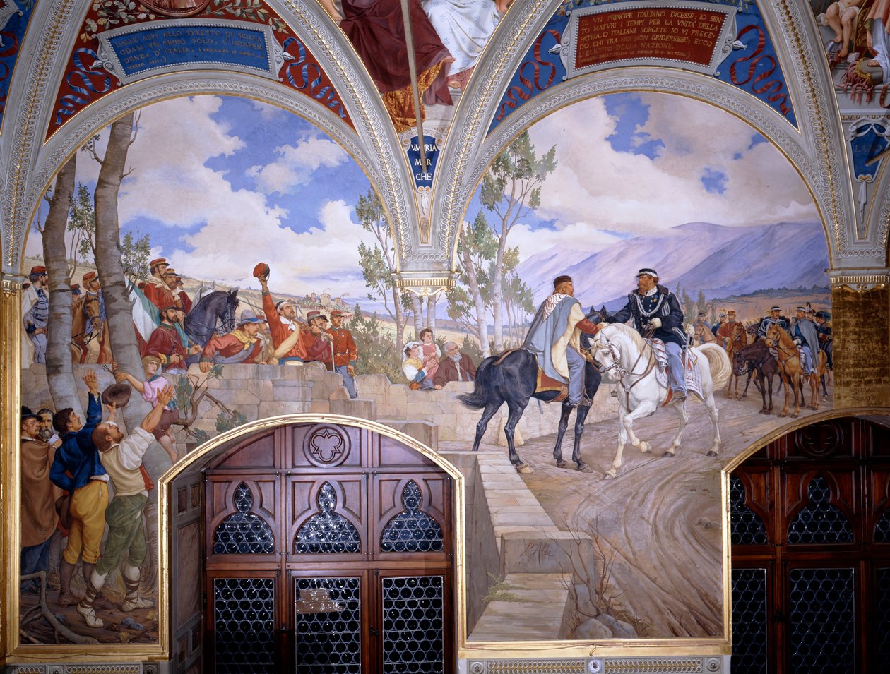 Victor Emanuel II tapaa Giuseppe Garibaldin Teanossa tekijältä Pietro Aldi