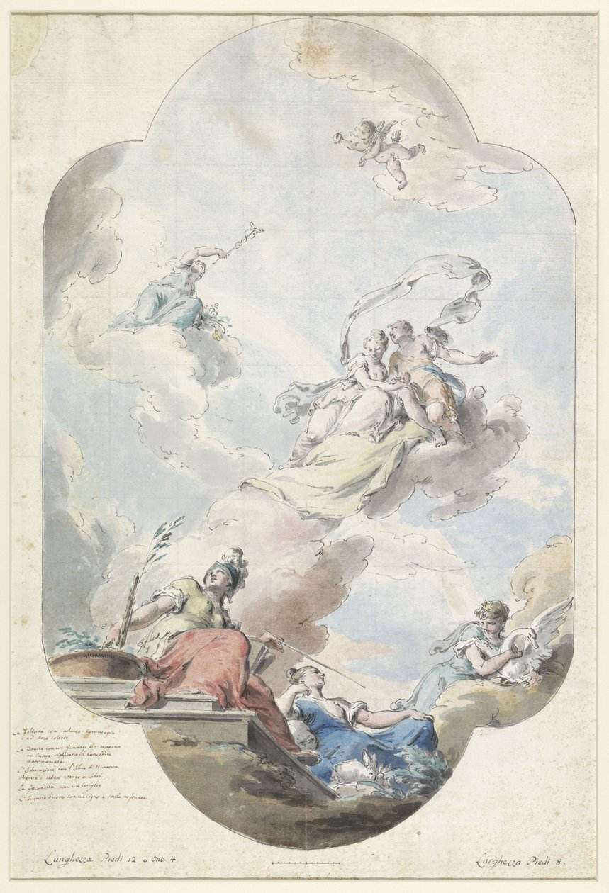 Suunnittelu kattomaalaukseen hääallegorialla tekijältä Pietro Antonio III Novelli