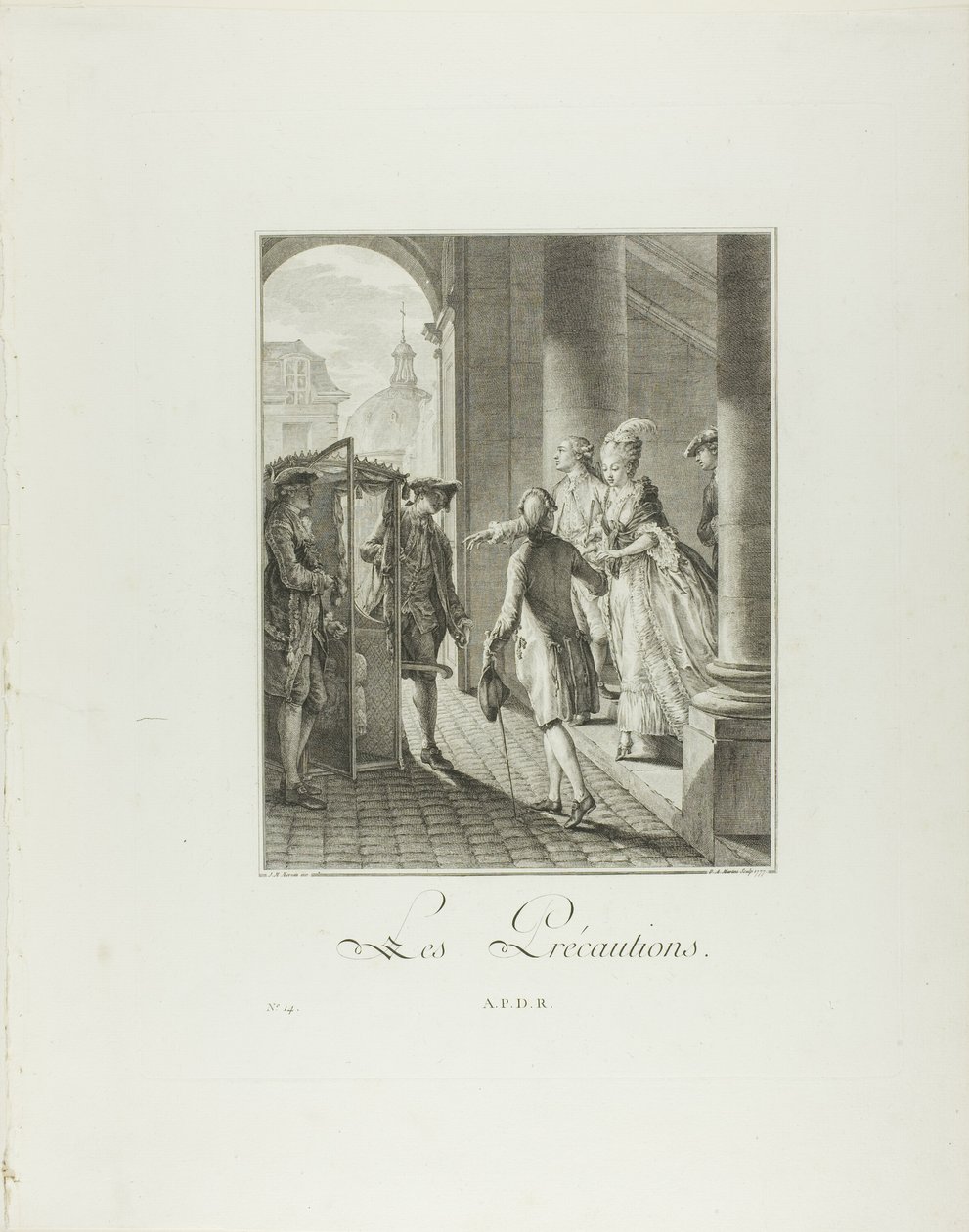 Varotoimet, teoksesta Monument du Costume Physique et Moral de la fin du Dix-huitième siècle (monumentti fyysisestä ja moraalisesta puvusta) tekijältä Pietro Antonio Martini