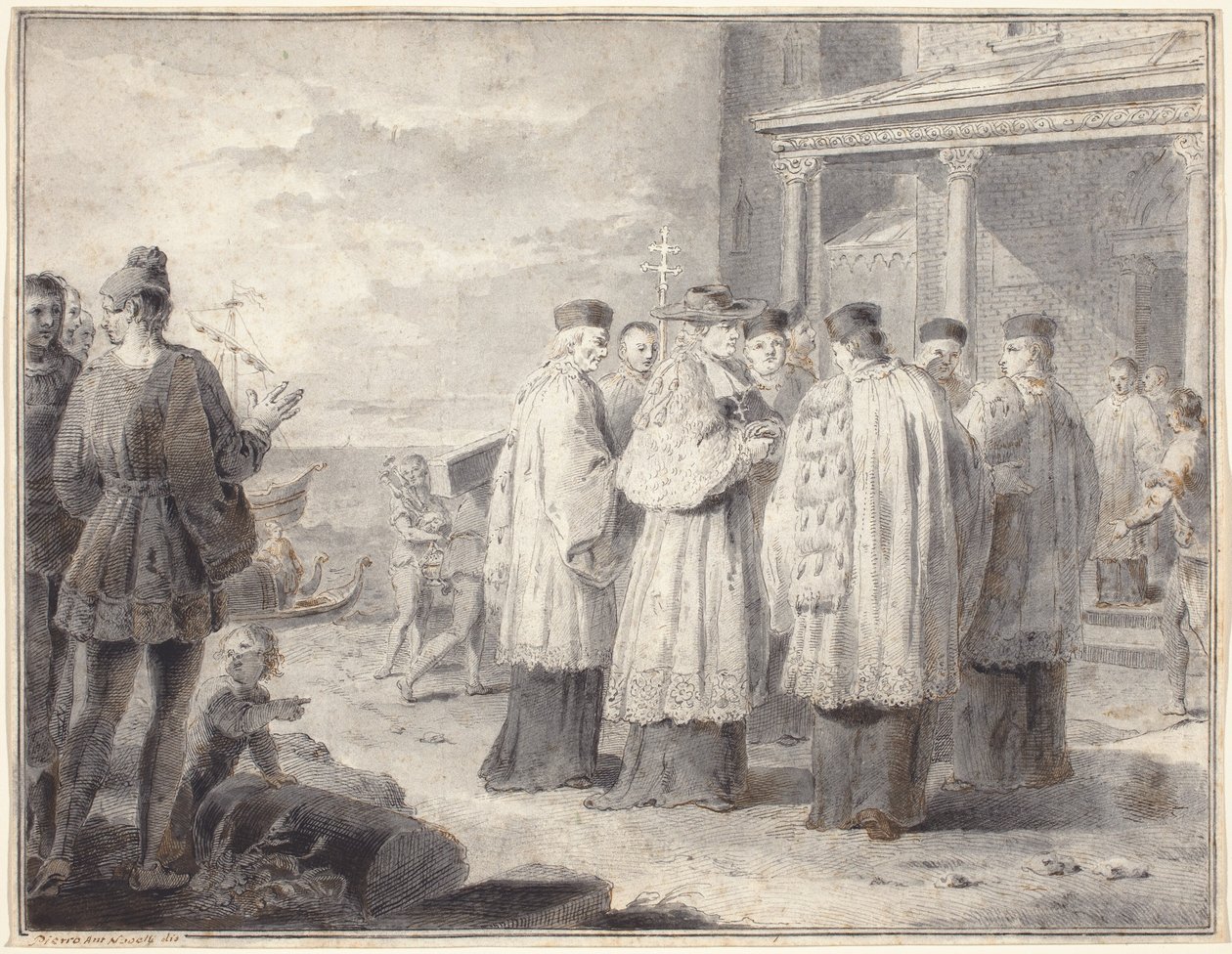 Paulinus, kardinaali ja Aquileian patriarkka, siirtää paikkansa Gradolle tekijältä Pietro Antonio Novelli