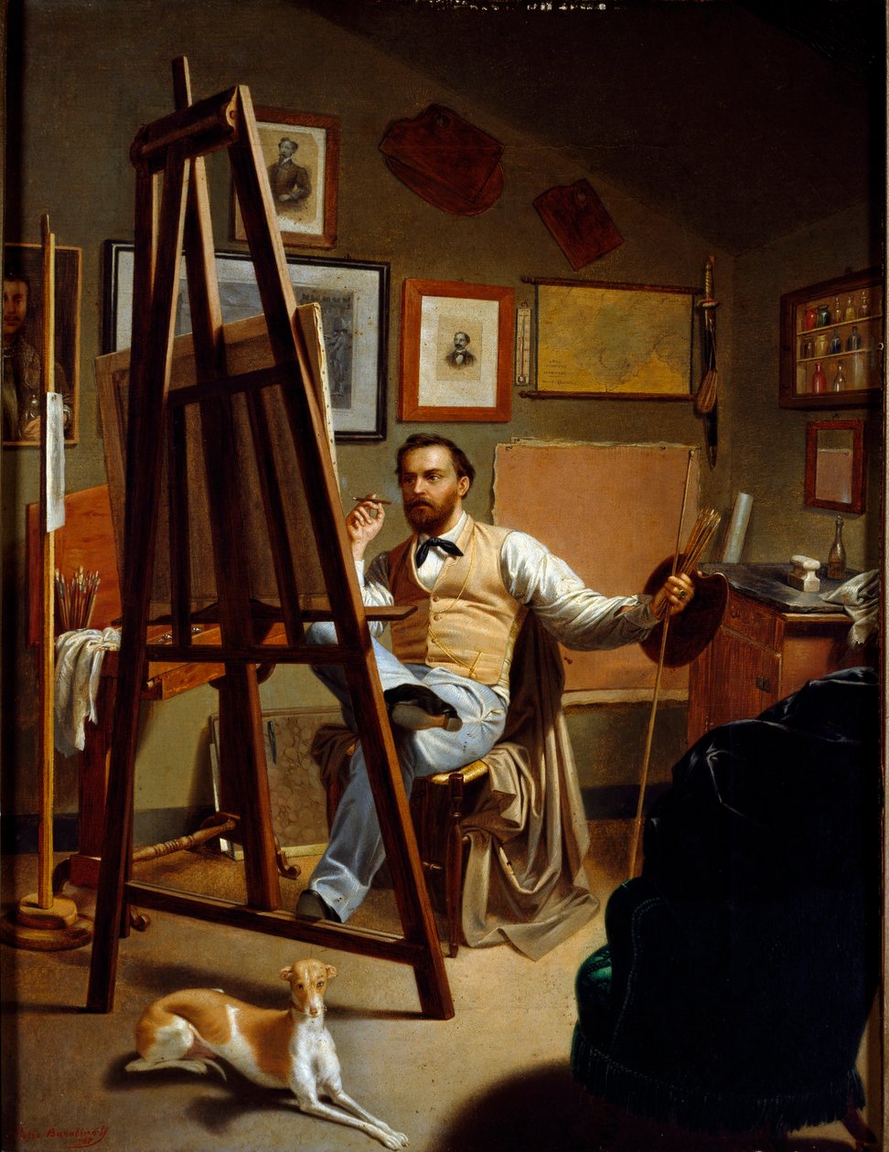 Maalarin ateljee. Pietro Barabinon (1822-1869) maalaus tekijältä Pietro Barabino