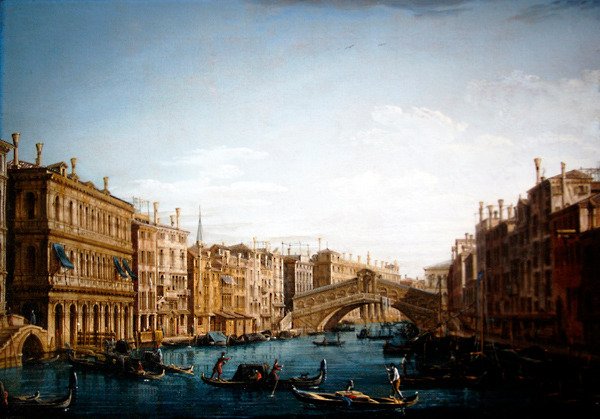 Canal Grande, joka katsoo pohjoiseen kohti Rialton siltaa (öljy kankaalle) tekijältä Pietro Bellotti