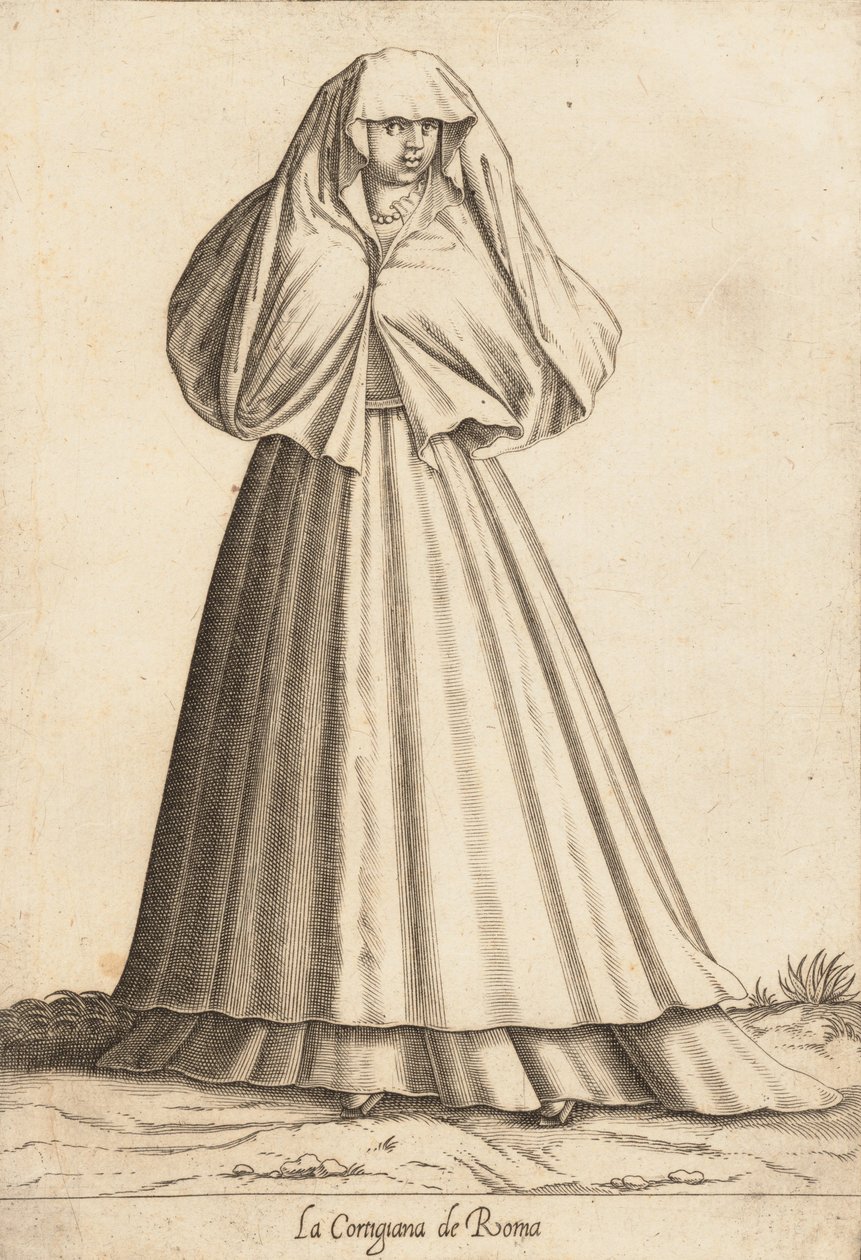 La Cortigiana de Roma Courtesan, n. 1580. tekijältä Pietro Bertelli.