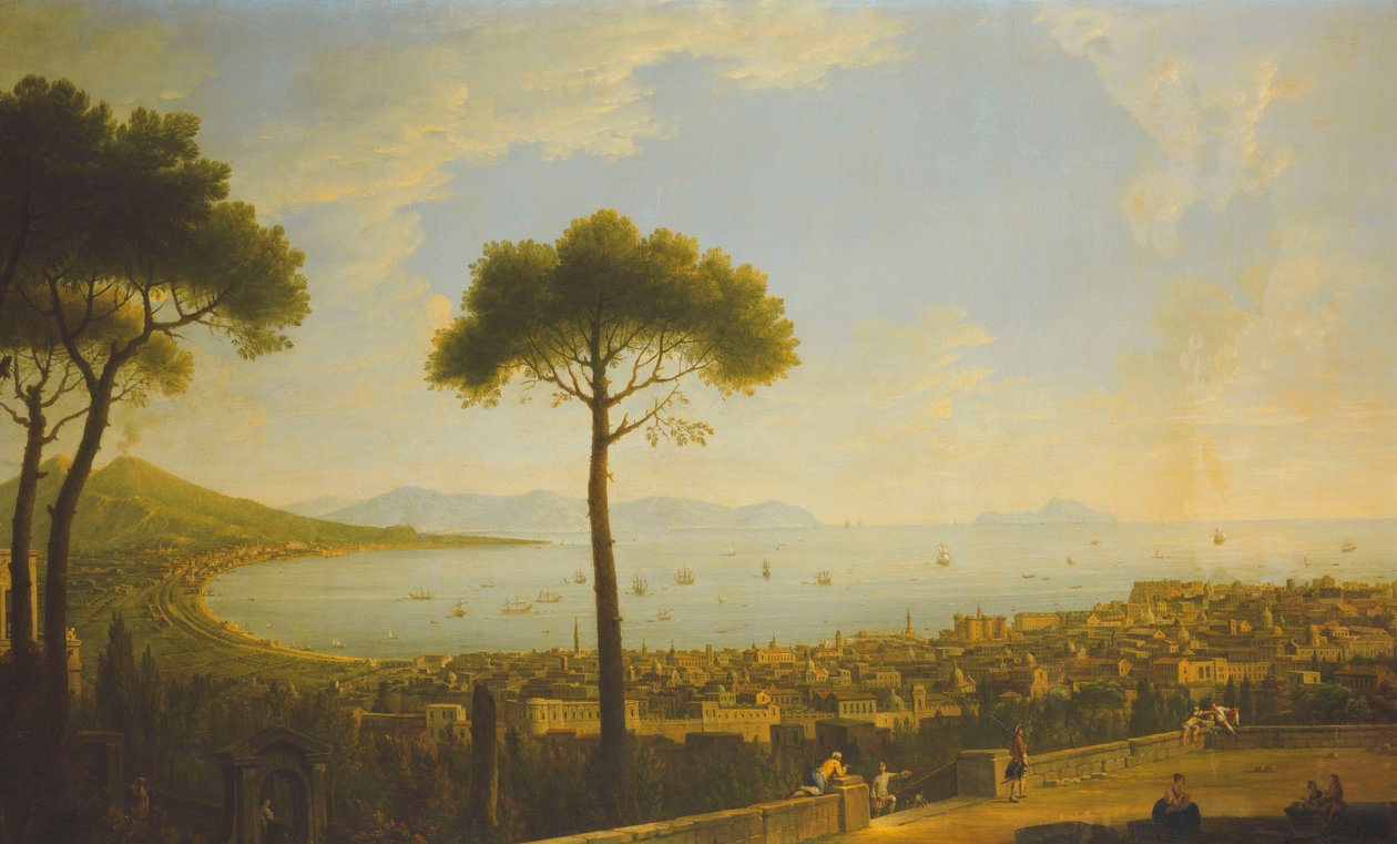 Panoraamanäkymät Napoliin, Napolinlahdelle, Porticille, Vesuviukselle, Sorrenton niemimaalle ja Capriin Conocchialta, tekijältä Pietro Fabris