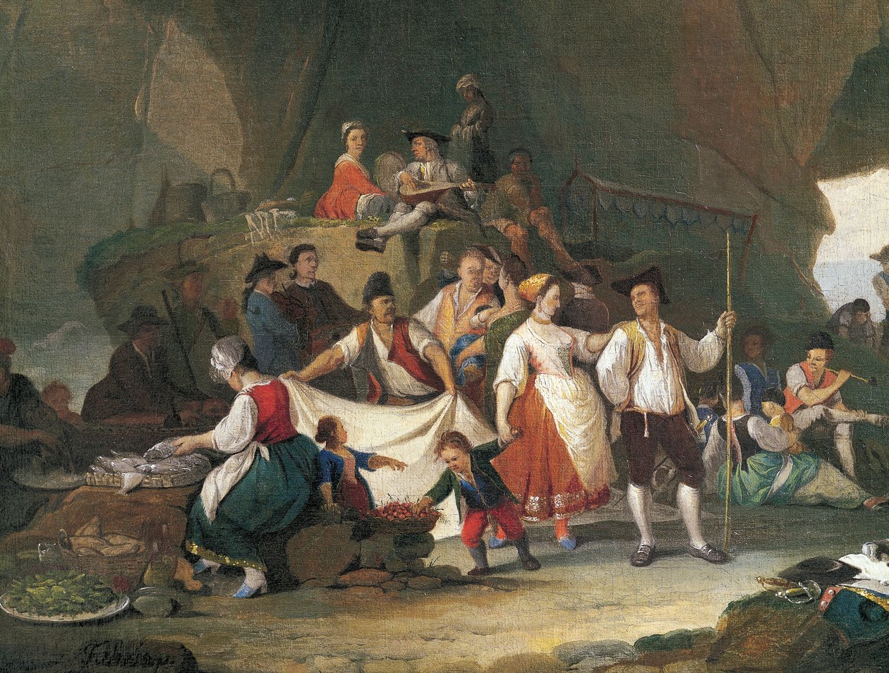 Aamiainen meren rannalla, Pietro Fabbris (1740-1792), yksityiskohta tekijältä Pietro Fabris