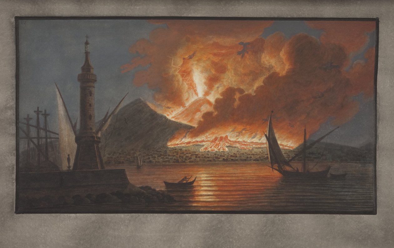 Plate VI Campi Phlegraeilta: William Hamiltonin havaintoja kahden Sisilian tulivuorista, 1776 (wc paperilla) tekijältä Pietro Fabris