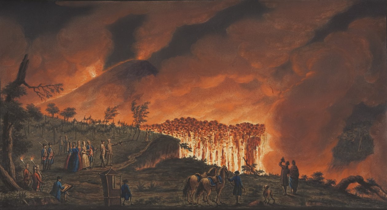 Levy XXXVIII Campi Phlegraeilta: William Hamiltonin havaintoja kahden Sisilian tulivuorista, 1776 (wc paperilla) tekijältä Pietro Fabris