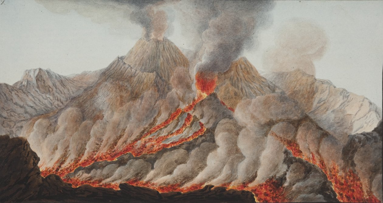 Levy X Campi Phlegraeilta: William Hamiltonin havaintoja kahden Sisilian tulivuorista, 1776 (wc paperilla) tekijältä Pietro Fabris