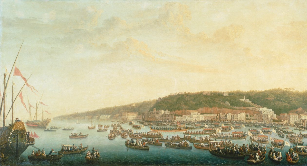 Pietro Fabrisin (1740-1792) kuninkaallisten laivojen kulkue Posillipossa, Napolissa tekijältä Pietro Fabris