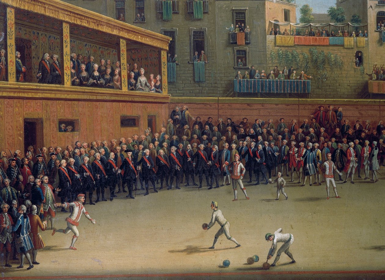 Käsipallopeli, Pietro Fabris (aktiivinen 1768-1778), Detail, Italia tekijältä Pietro Fabris