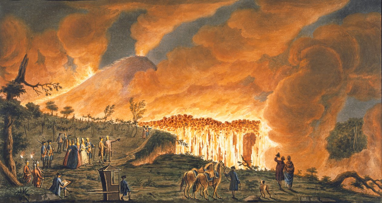 Näkymä Hamiltonista saattamassa heidän sisilialaisia majesteettiaan 11. toukokuuta 1771 tarkkailemaan laavavirtausta Vesuviuksen suuresta purkauksesta, 