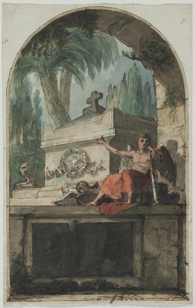 Suunnitelma Vincenzo Martinellin (1737-1807) haudan freskoon Bolognan Certosassa sijaitsevaan hautakammioon tekijältä Pietro Fancelli