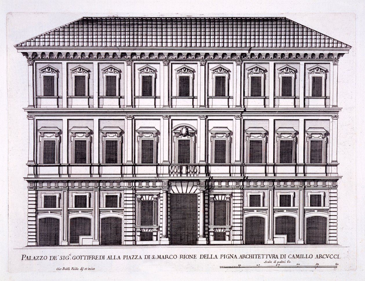 Palazzo Grazioli, Piazza San Marco, Rooma, palazzi di Romasta, osa II, julkaistu 1670-luvulla tekijältä Pietro Ferrerio