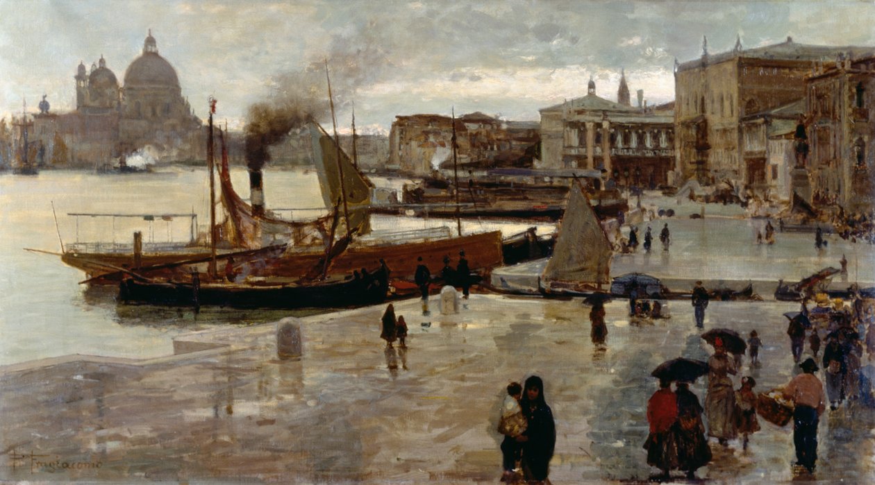Riva degli Schiavoni (käytävä), Pietro Fragiacomo (1856-1922), öljy kankaalle, 71x130 cm tekijältä Pietro Fragiacomo