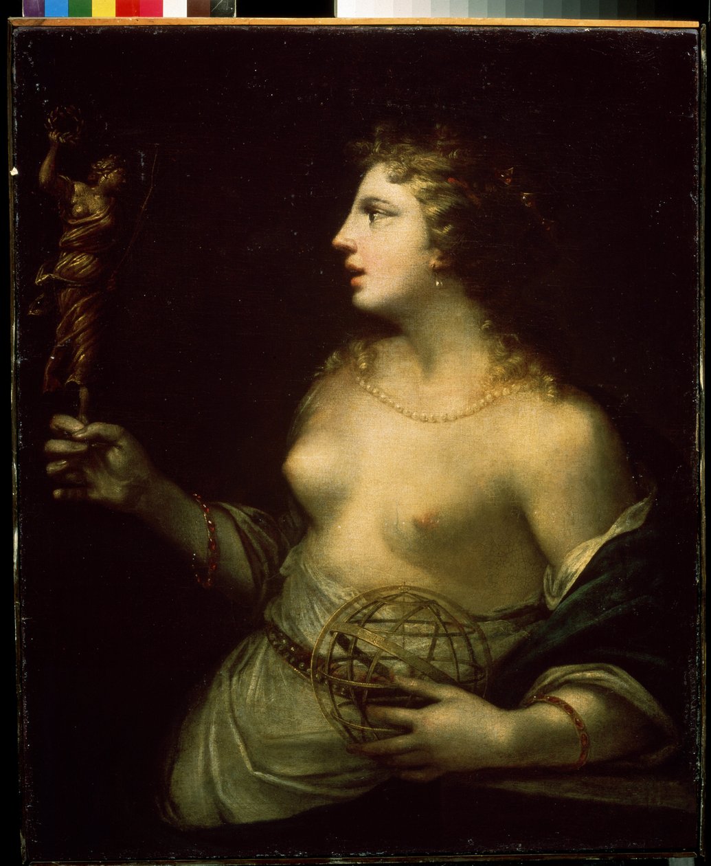 ""Urania"" (Urania) edustaa tähtitieteen ja astrologian suojaavaa museota, joka pitää kättä pallolla. Pietro Liberin (1614-1687) maalaus 1600-luvun Mikhail Kroshitskyn taidemuseo, Sevastopol (Sevastopol) Ukraina tekijältä Pietro Liberi