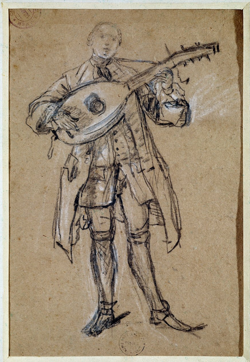 Kitaristi (kitaristi) Piirustus Pietro Longhi (1702-1785) Venetsia, Musee Correr tekijältä Pietro Longhi