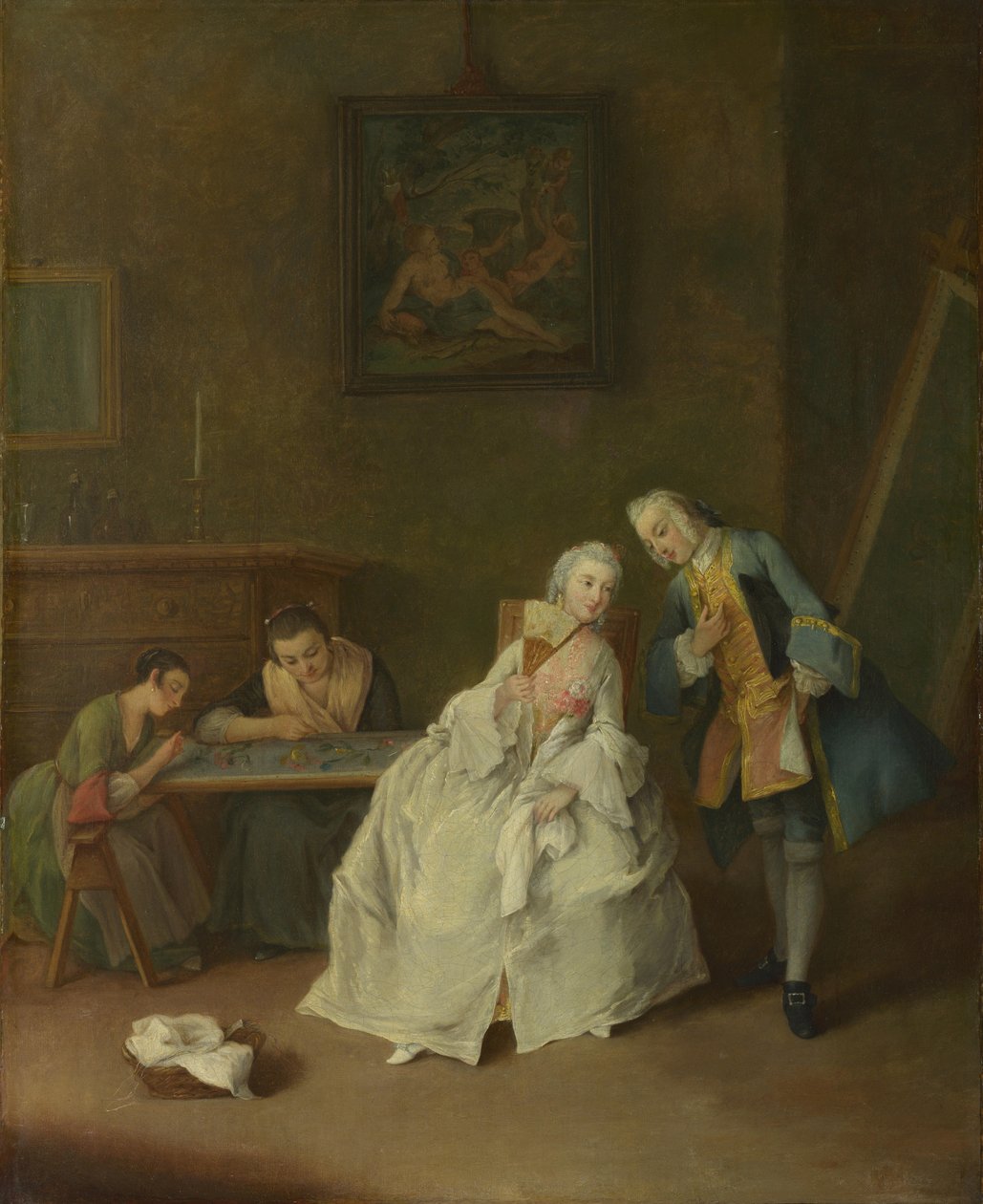 Nainen vastaanottamassa Cavalierin, 1747-1755 tekijältä Pietro Longhi