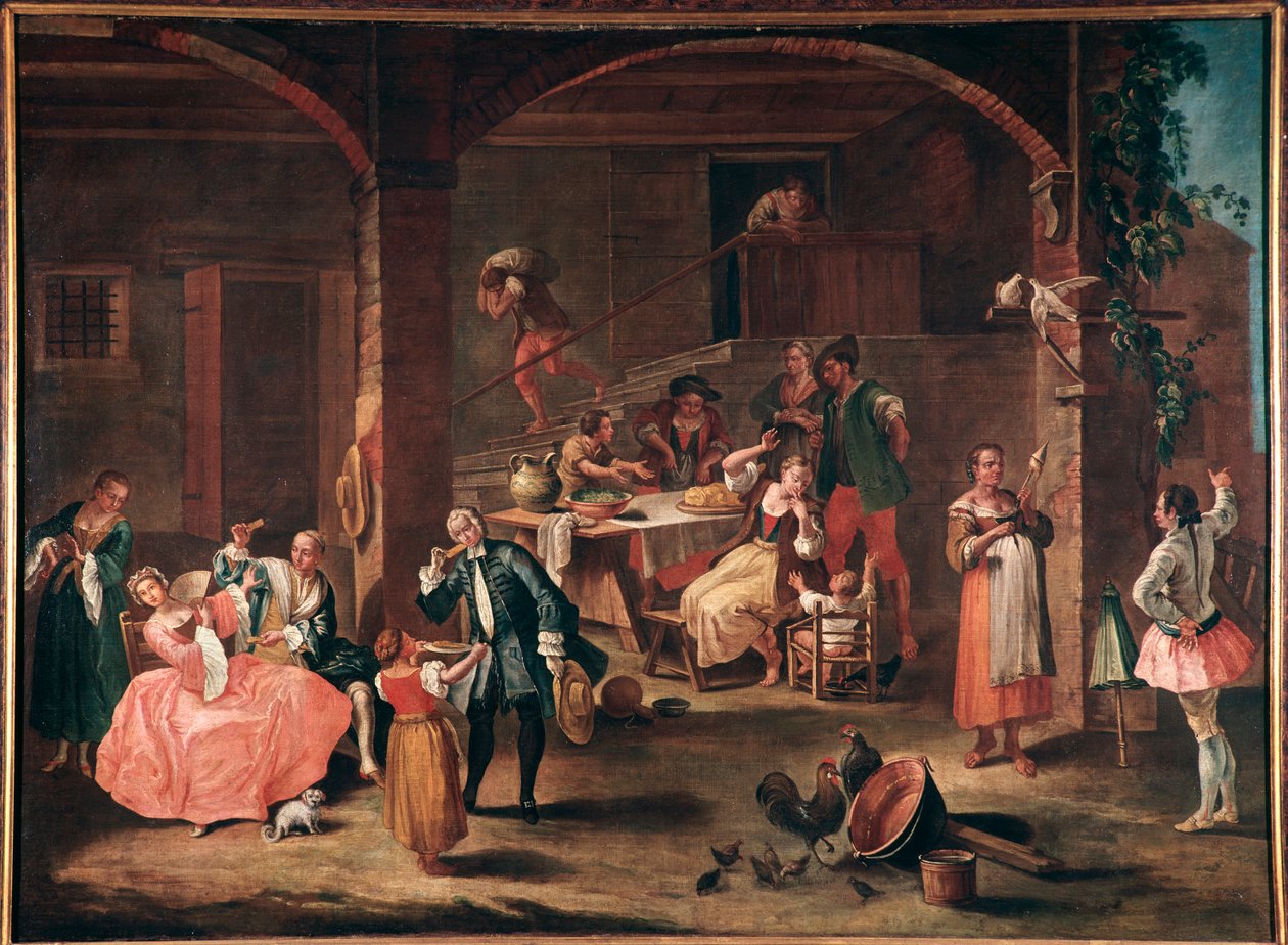La merenda Campagnassa (Välipala maaseudulla) Pietro Longhin (1702-1785) maalaus noin 1750 Mitat 96x131 cm Venetsia, Ca 