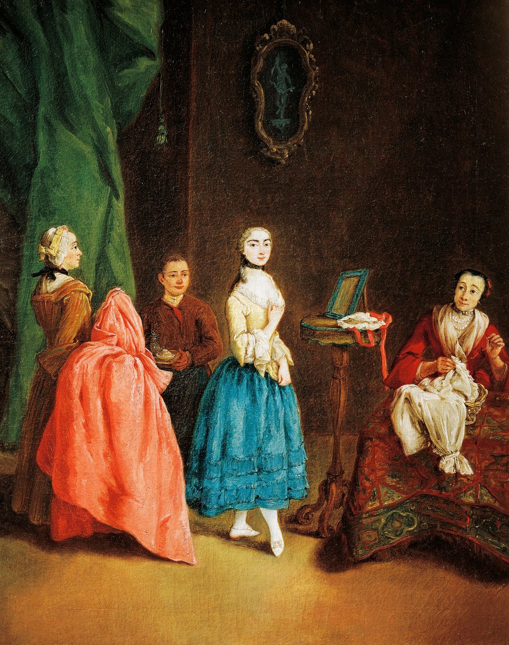 Pietro Longhi (1701-1785) Lady at ompelissa tekijältä Pietro Longhi