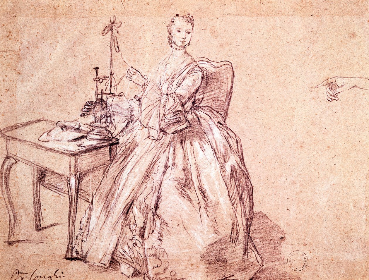 Lady kehruulankaa, Pietro Longhi (1701-1785), piirustus tekijältä Pietro Longhi
