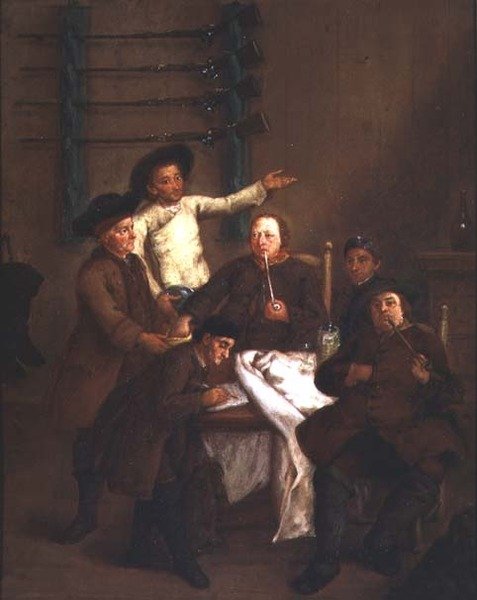 Metsästäjät piirtävät numerot (öljy paneelissa) tekijältä Pietro Longhi