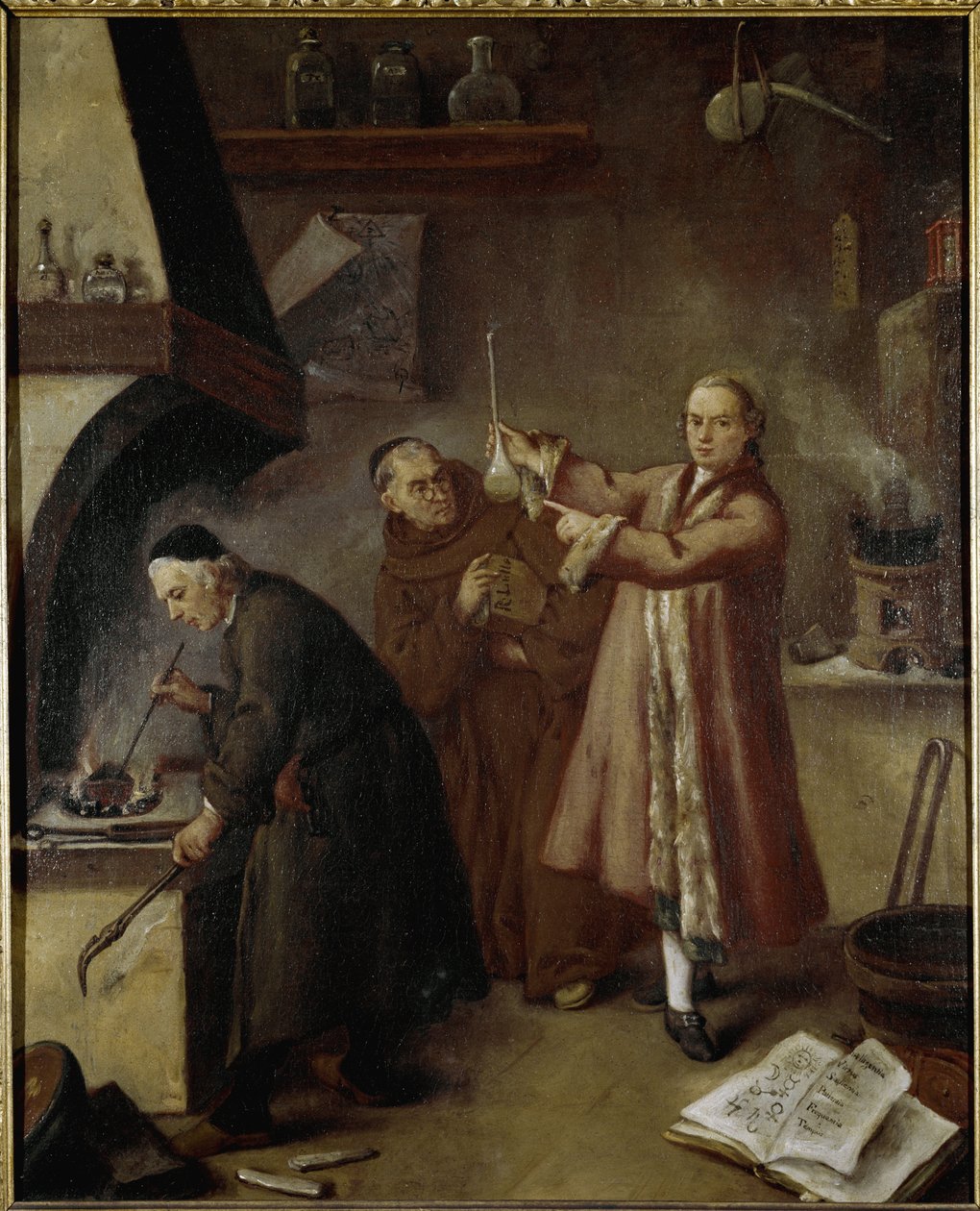 Alkemistin laboratorio. Pietro Longhin (1702-1785) maalaus Palazzo Ca 