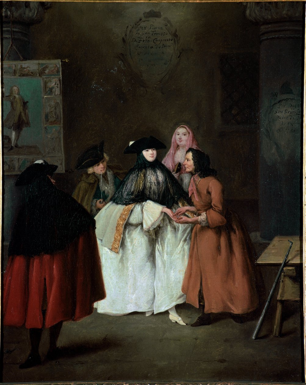 Ennustaja (The fortune teller) (Indovina) Pietro Longhin (1702-1785) maalaus 1752-1756 Mitat 62x50 cm Venetsia, Ca