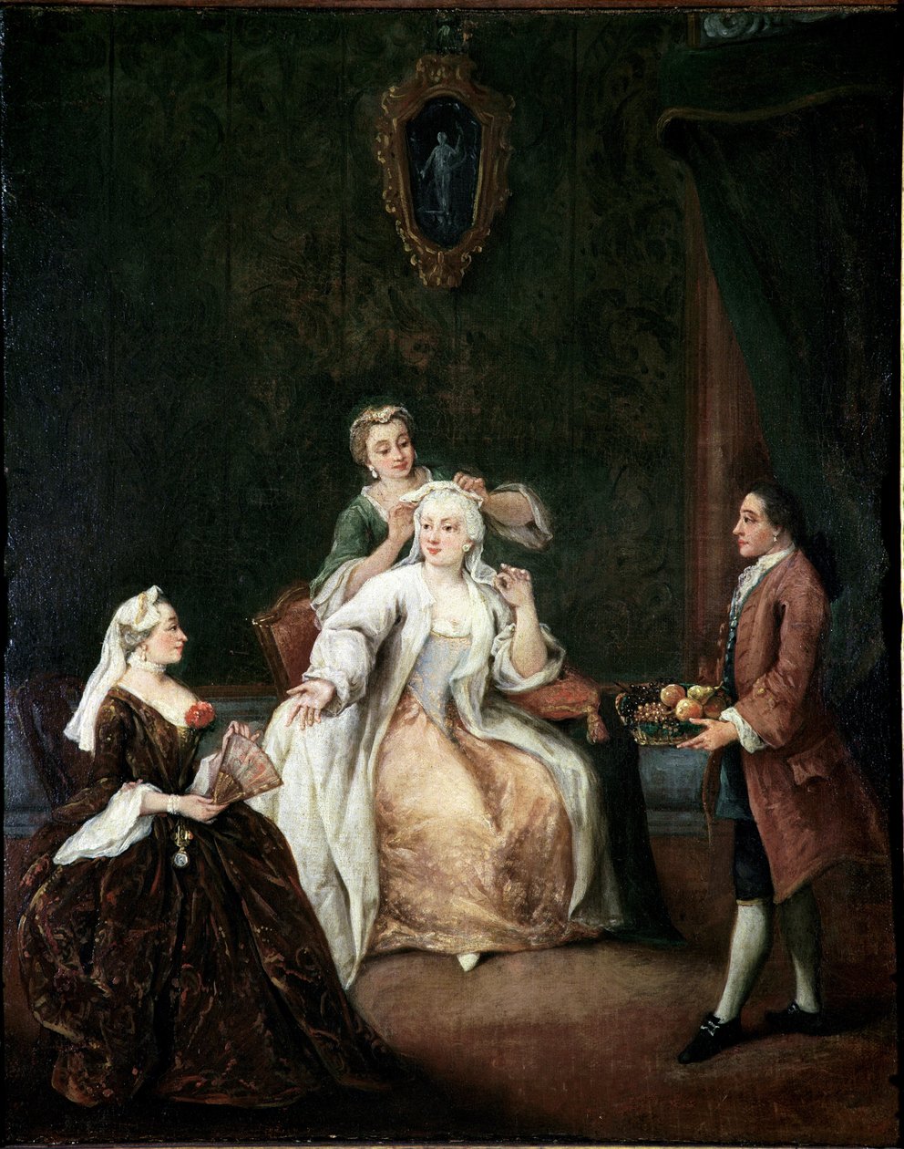 Kampaaja (The hairdresser) Pietro Longhin (1702-1785) maalaus 1760 noin. Mitat 62x50 cm Venetsia, Ca 
