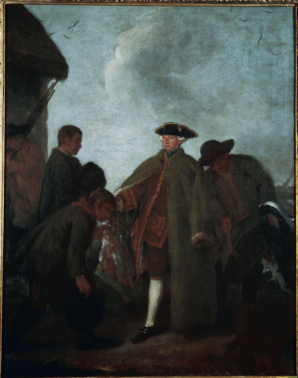 Metsästys laaksossa: mestarin saapuminen (La caccia in valle: Arrio del padrone) - Pietro Longhin (1702-1785) maalaus, öljy kankaalle, 62x50 cm tekijältä Pietro Longhi