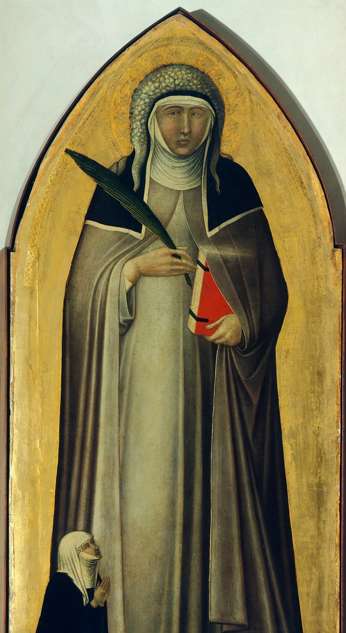 Blessed Humility, yksityiskohta Pietro Lorenzettin (noin 1280-1348) Blessed Humility -alttaritaulusta, tempera ja kulta puupaneelissa tekijältä Pietro Lorenzetti