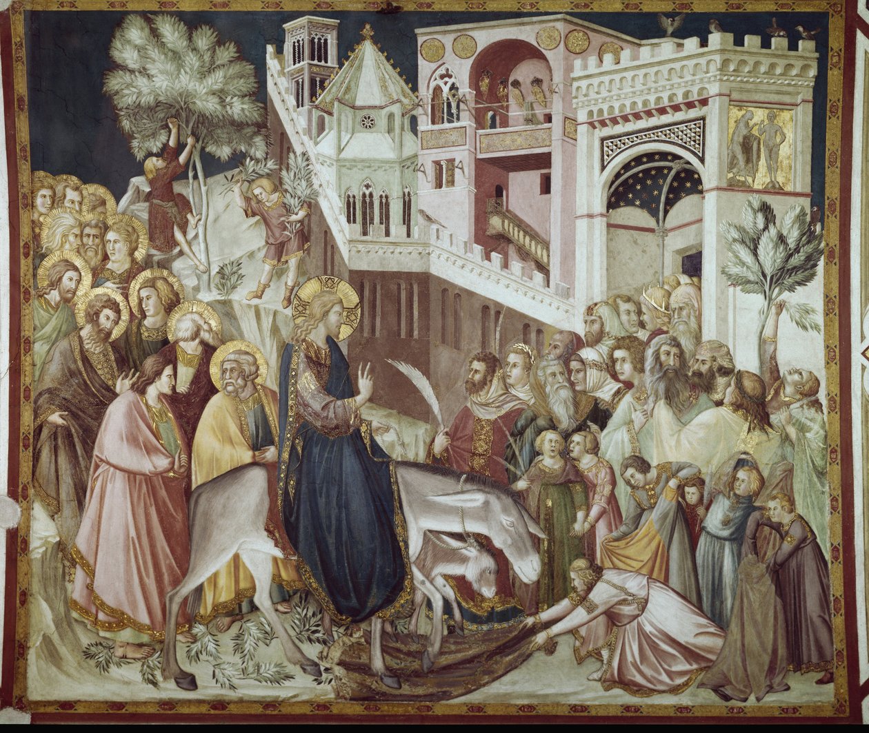 Kristuksen tulo Jerusalemiin - Pietro Lorenzettin fresko (1280-1348) tekijältä Pietro Lorenzetti