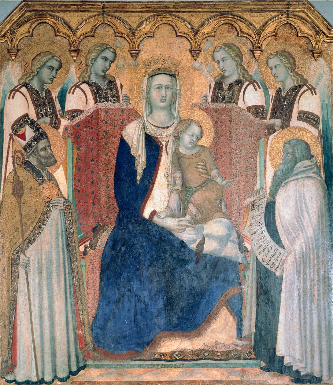 Pietro Lorenzettin (noin 1280-1348) Madonna ja lapsi, pyhät ja enkelit, tempera puulla tekijältä Pietro Lorenzetti