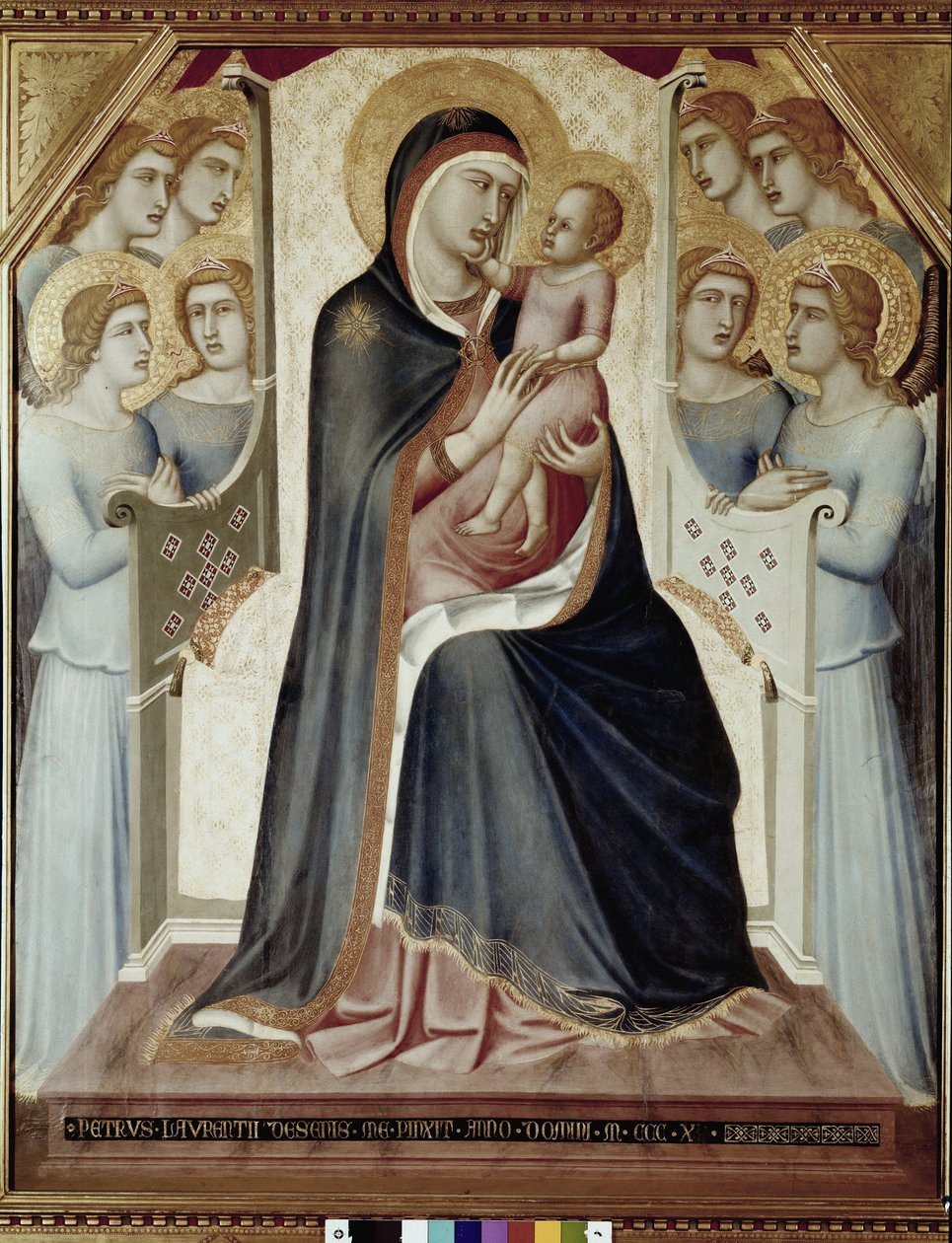 Madonna ja lapsi valtaistuimella enkelien kanssa (Tempera puulla tekijältä Pietro Lorenzetti