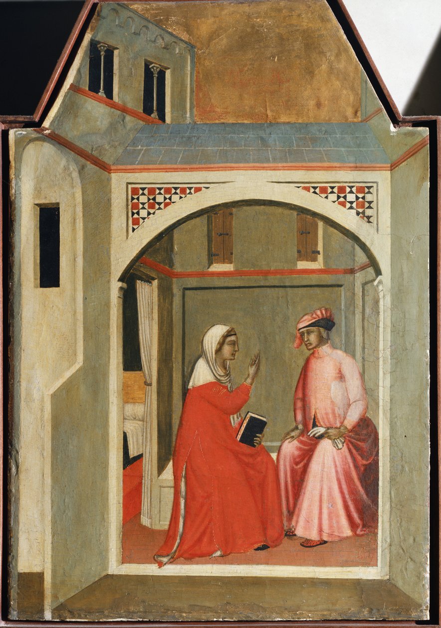 St Humilityn ja hänen aviomiehensä erottaminen (yksityiskohta Saint Humilityn polyptyykkielämästä) - Detrempe puulla tekijältä Pietro Lorenzetti