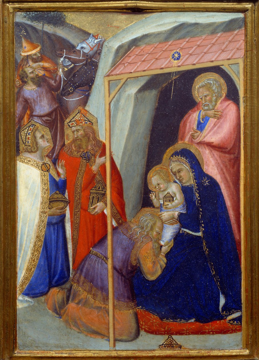 Pietro Lorenzettin (1280-1348) Detrempen taikaiden palvonta puulla tekijältä Pietro Lorenzetti