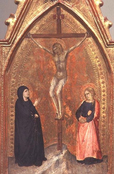Ristiinnaulitseminen Neitsyt Marian ja Johannes Teologin kanssa, n. 1330 (tempera paneelissa) tekijältä Pietro Lorenzetti