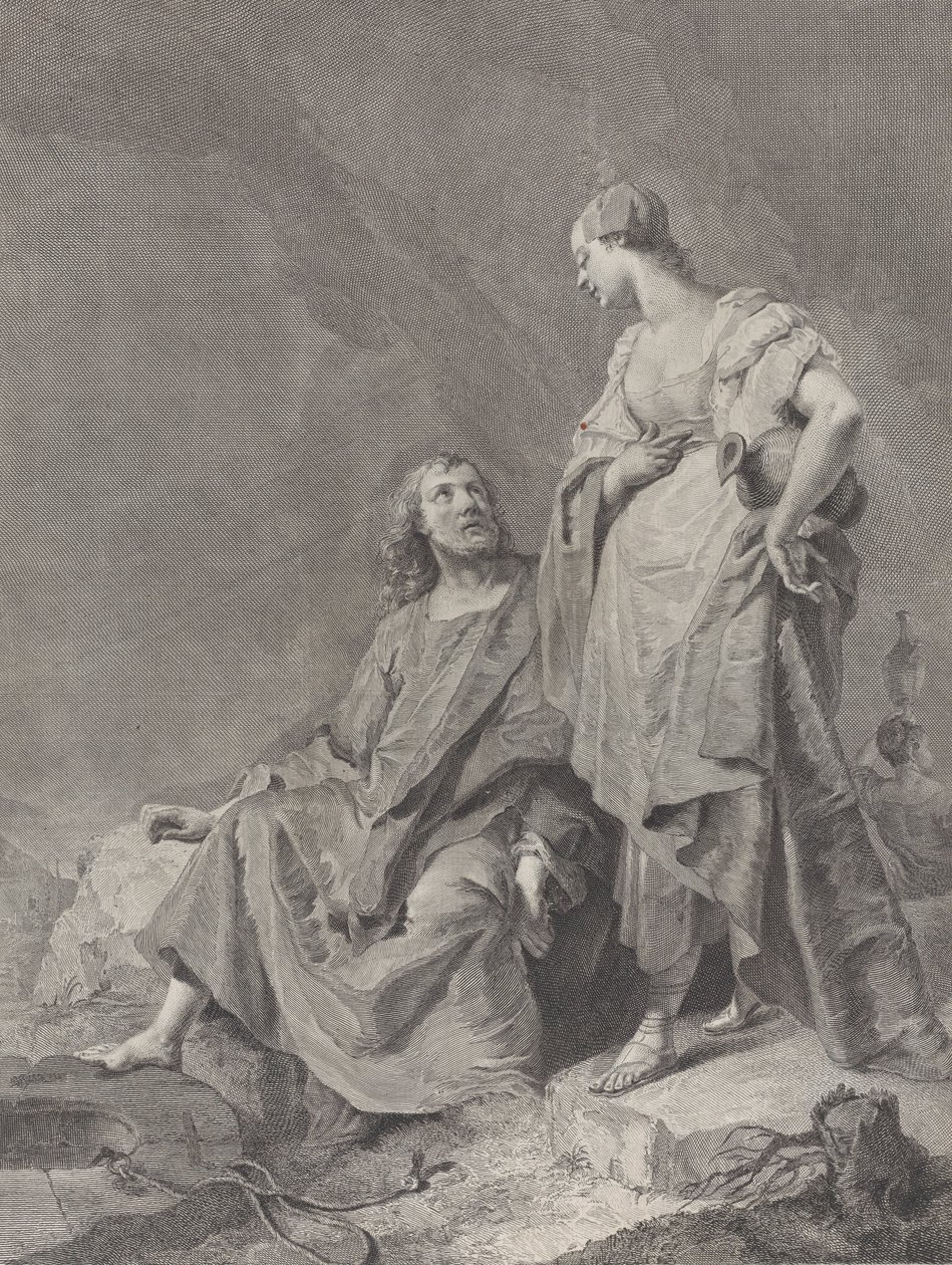 Kristus ja Samarialainen nainen kaivolla, sarjasta 112 pyhän vedosta..., 1743-63 tekijältä Pietro Monaco
