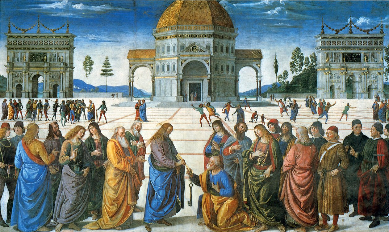 Avainten toimitus Pyhälle Pietarille, 1481 tekijältä Pietro Perugino