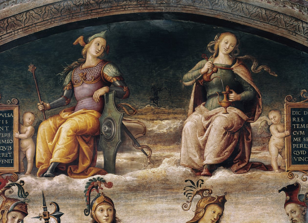 Lujuus ja maltti, yksityiskohdat (fresko tekijältä Pietro Perugino