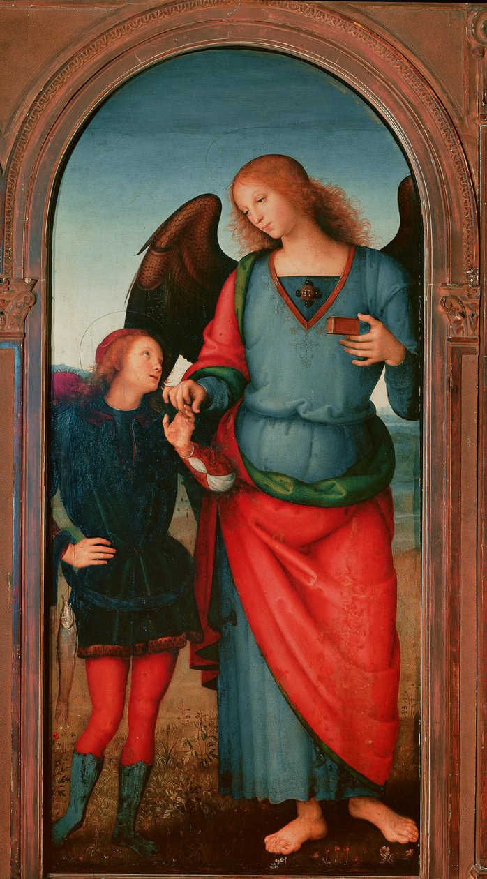Pavian Chartreusen polyyptiikka: "" Tobie ja arkkienkeli Gabriel"" Pietro Vannucci dit il Peruginon maalaus (Perugin) tekijältä Pietro Perugino